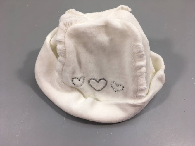 Bonnet velours blanc , coeurs argentés , strass, moins cher chez Petit Kiwi