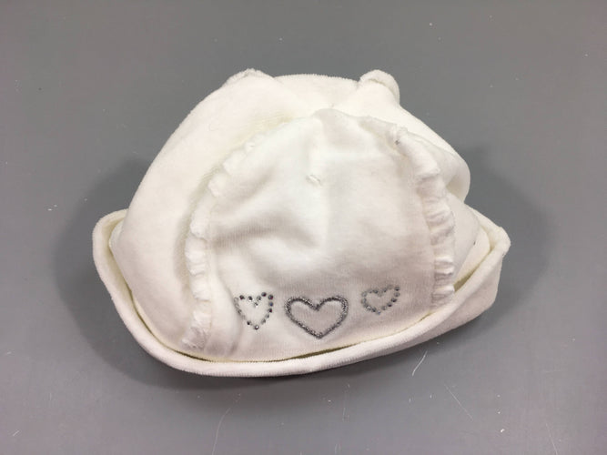 Bonnet velours blanc , coeurs argentés , strass, moins cher chez Petit Kiwi