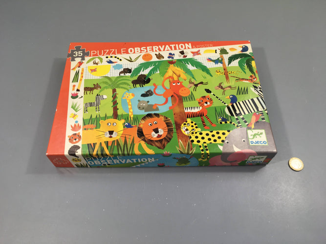 Complet Puzzle d'osbervation 35pcs savane, poster déchiré, moins cher chez Petit Kiwi