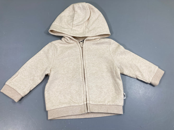Sweat zippé beige chiné à capuche, moins cher chez Petit Kiwi