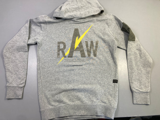 Sweat gris bouloché Raw G-star-Petites taches arrière manche et bas arrière, moins cher chez Petit Kiwi