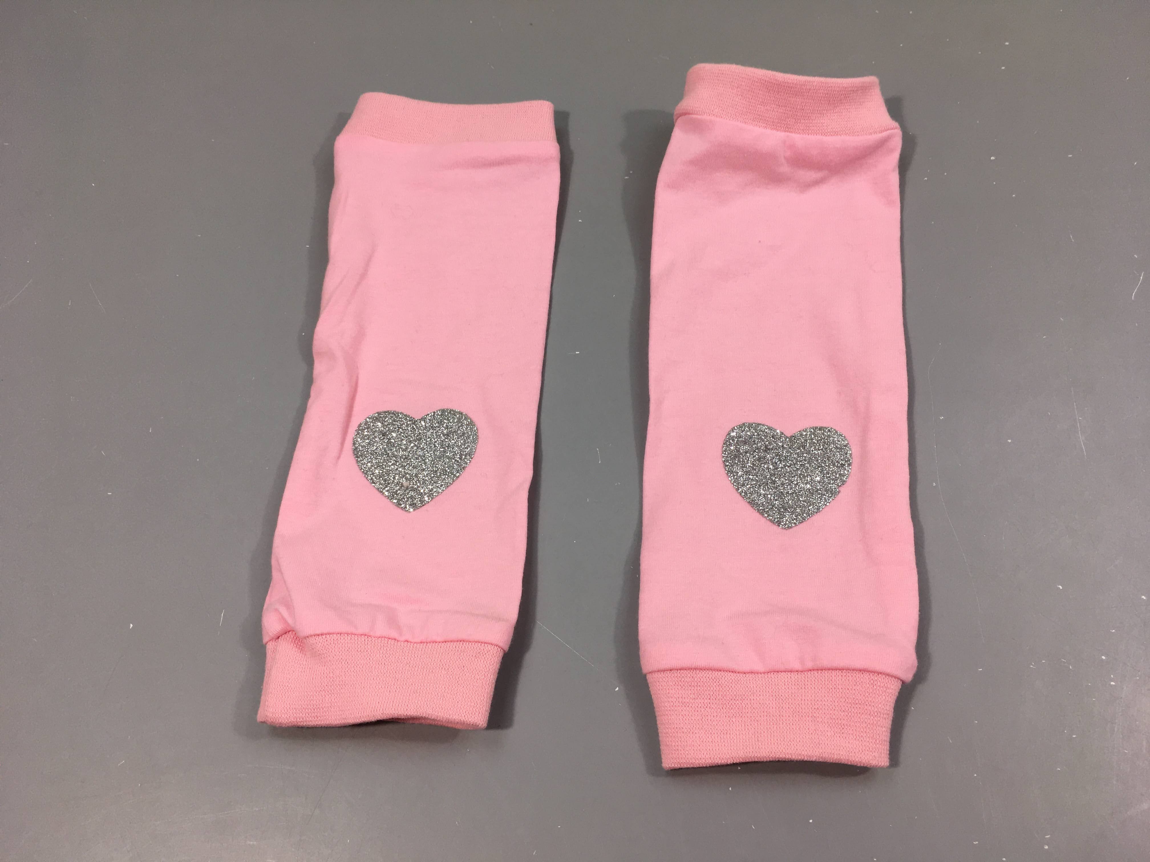 Guêtres roses, coeurs argenté pailleté