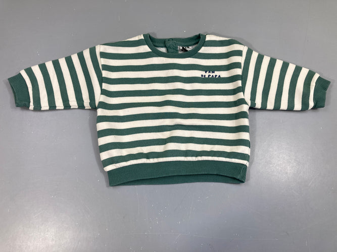 Sweat écru rayé vertfan de papa, légèrement bouloché, moins cher chez Petit Kiwi