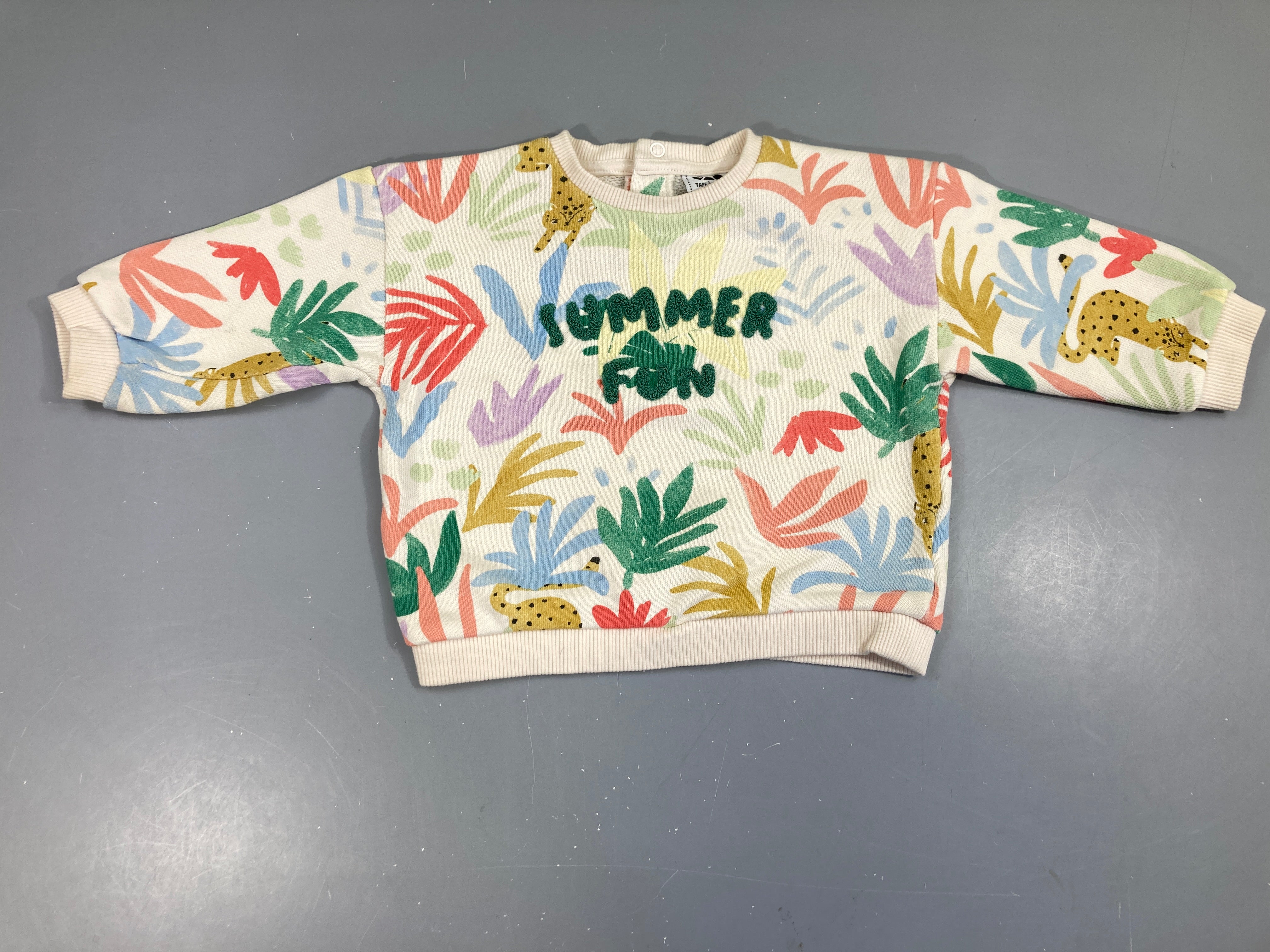 Sweat blanc motifs multicolores félins summer fun