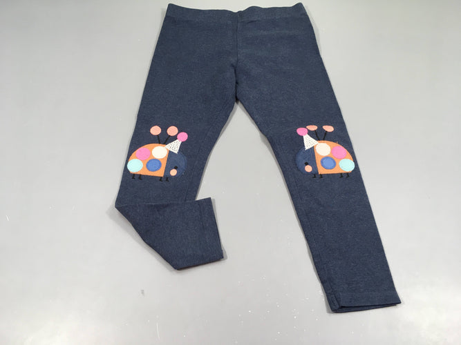 Legging bleu chiné, coccinelles aux genoux, moins cher chez Petit Kiwi