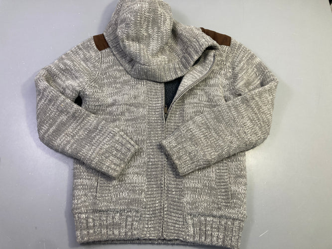 Gilet zippé à capuche gros tricot gris clair doublé gris foncé, moins cher chez Petit Kiwi