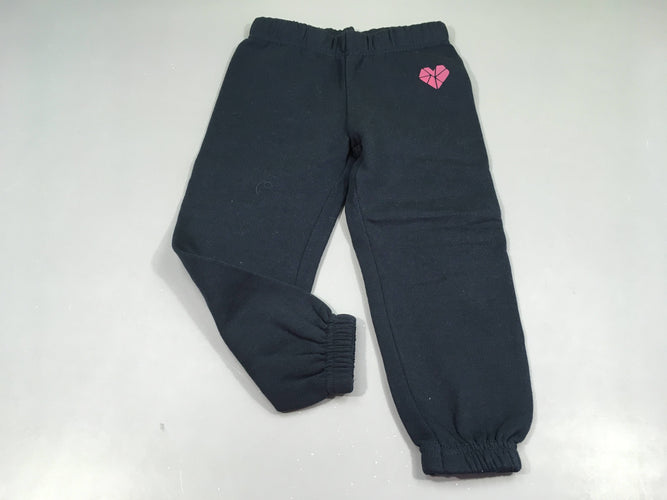 Pantalon jogging bleu marine  taille et chevilles élastiques, coeur rose, moins cher chez Petit Kiwi