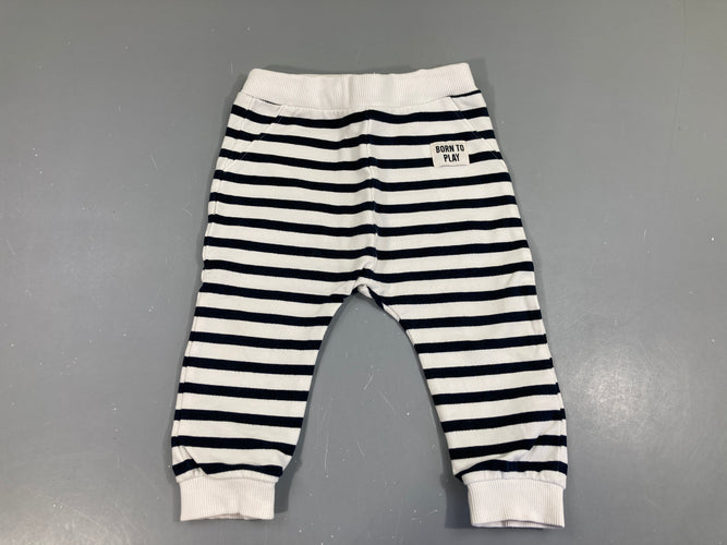 Pantalon molleton blanc rayé bleu foncé play, moins cher chez Petit Kiwi