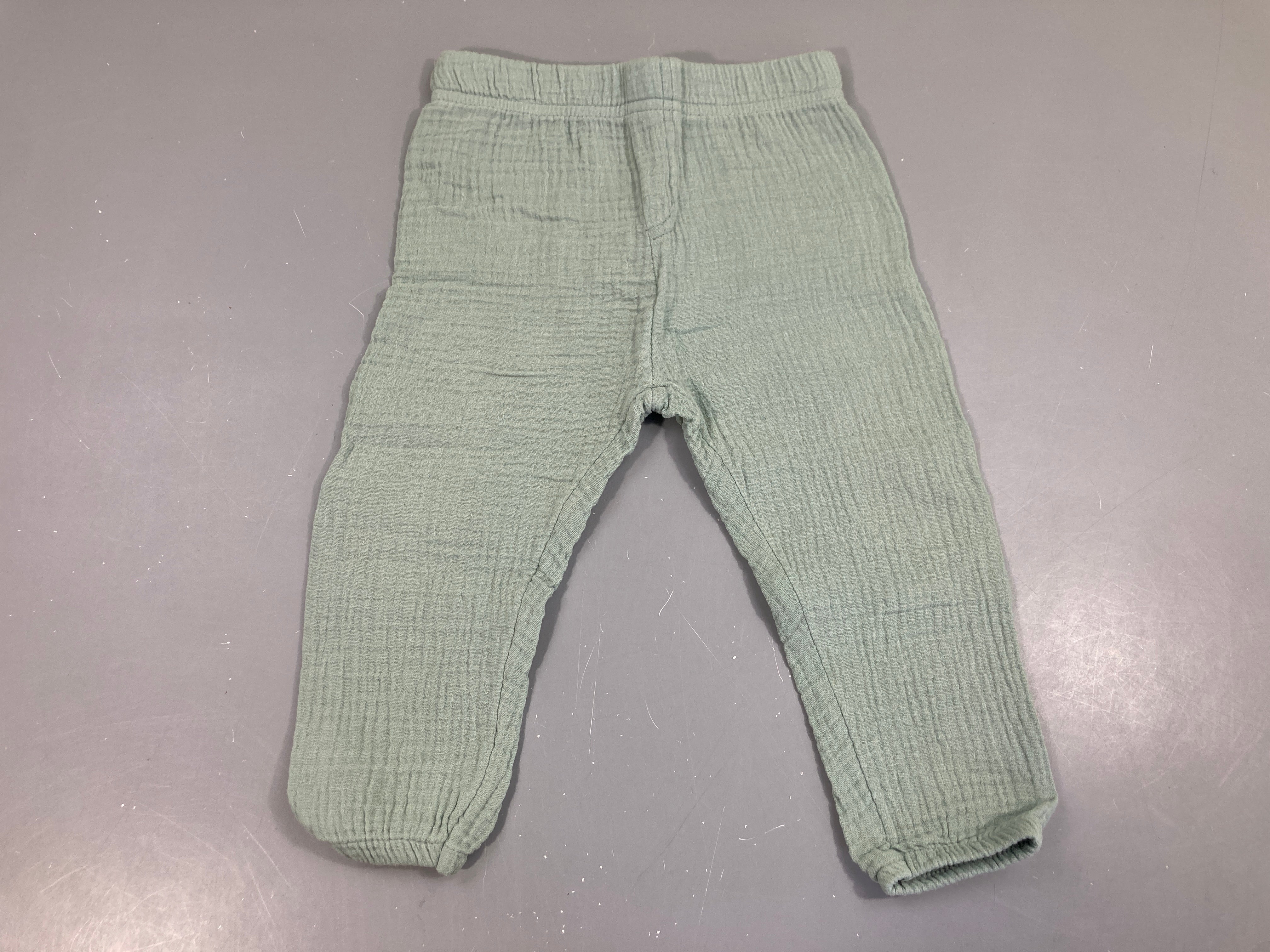 Pantalon gaze de coton bleu taille et chevilles élastiques