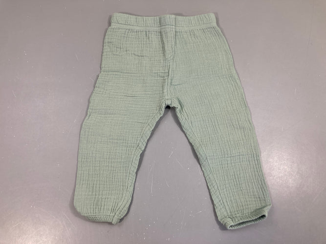 Pantalon gaze de coton bleu taille et chevilles élastiques, moins cher chez Petit Kiwi