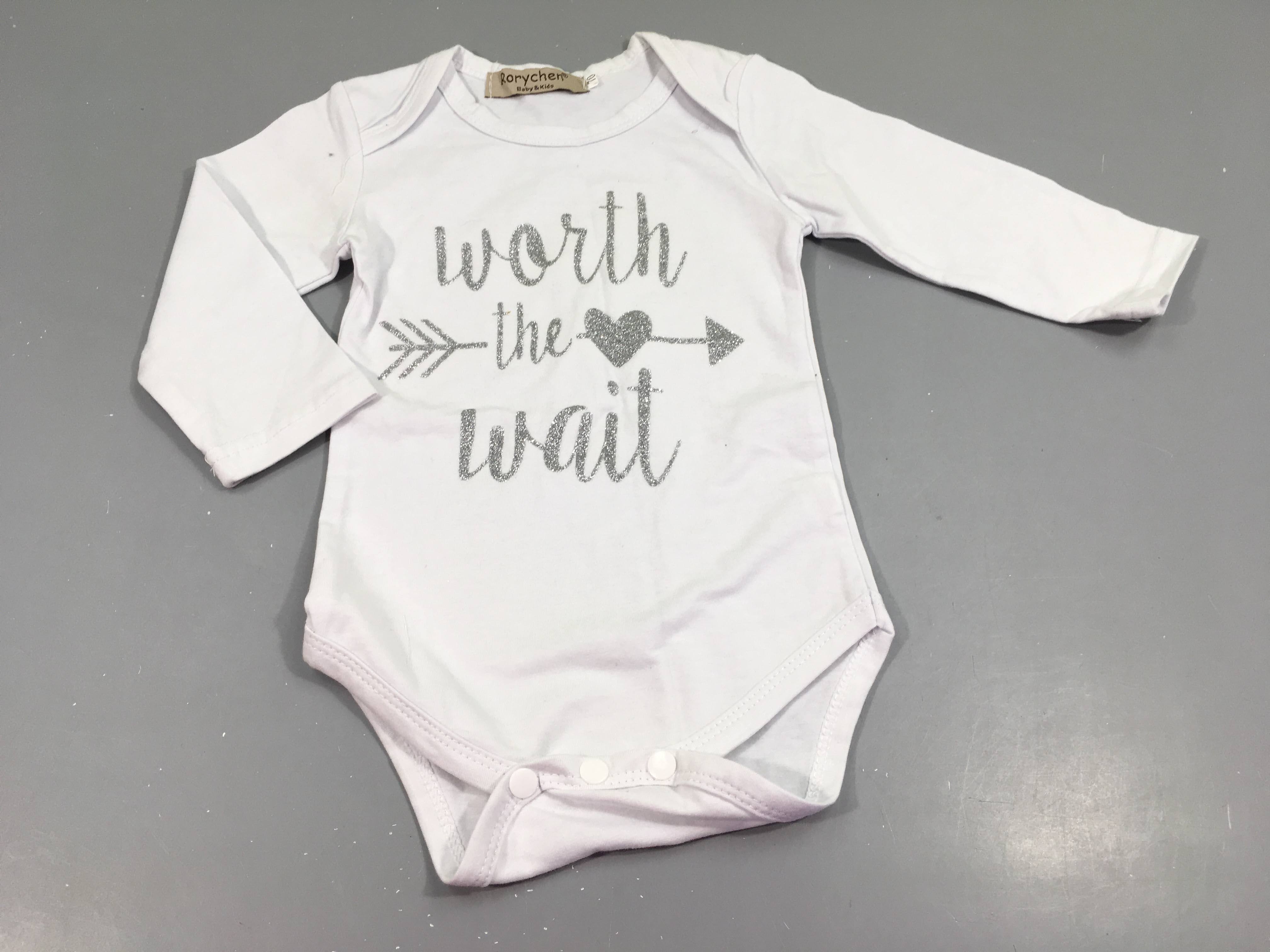 Body m.l blanc, écritures en paillettes 