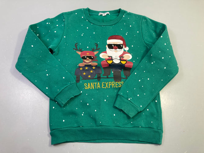 Sweat de Noël vert foncé, pere noêl et renne santa express, moins cher chez Petit Kiwi
