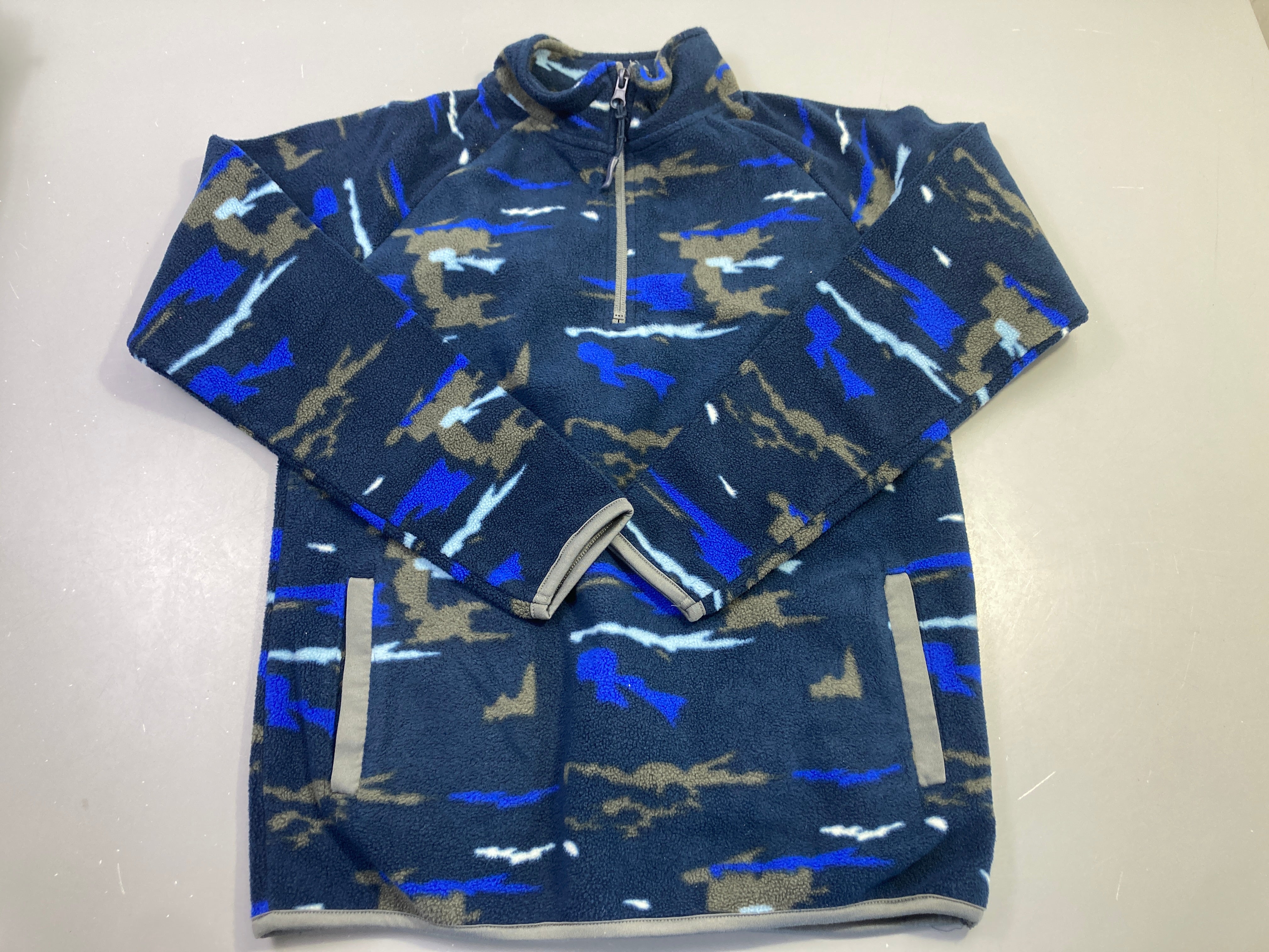 Sweat polar col zippé bleu foncé bariolé brun /blanc