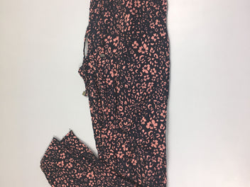 Pantalon fluide anthracite fleurs vieux rose