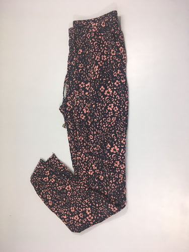 Pantalon fluide anthracite fleurs vieux rose, moins cher chez Petit Kiwi