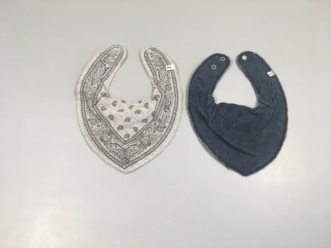 2 Bavoirs bandana épais denim-gris Pippi, moins cher chez Petit Kiwi