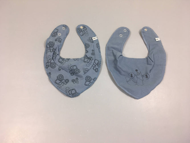 2 Bavoirs bandana épais bleu animal-tracteurs Pippi, moins cher chez Petit Kiwi