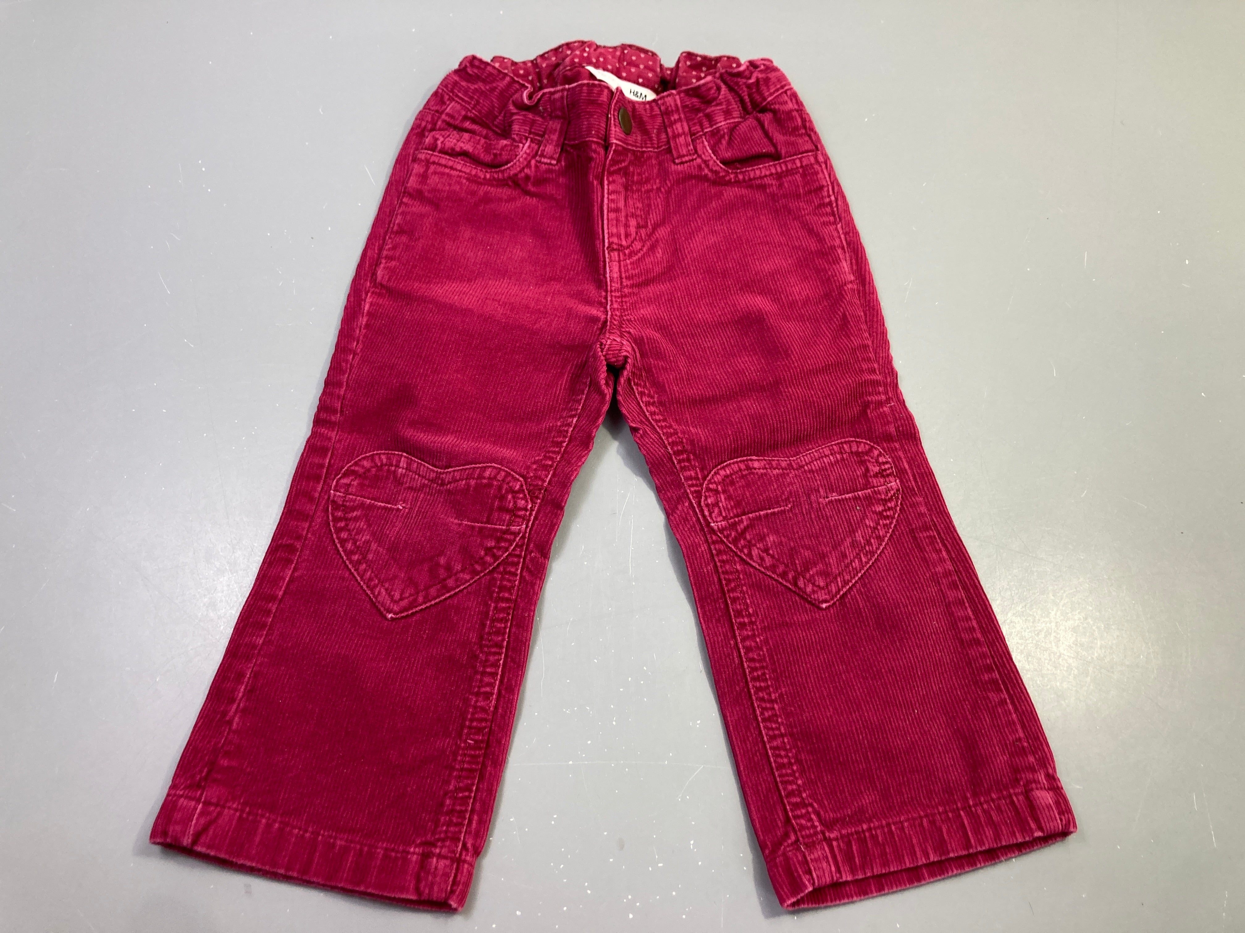 Pantalon Wide leg velours côtelé rose foncé genou coeur