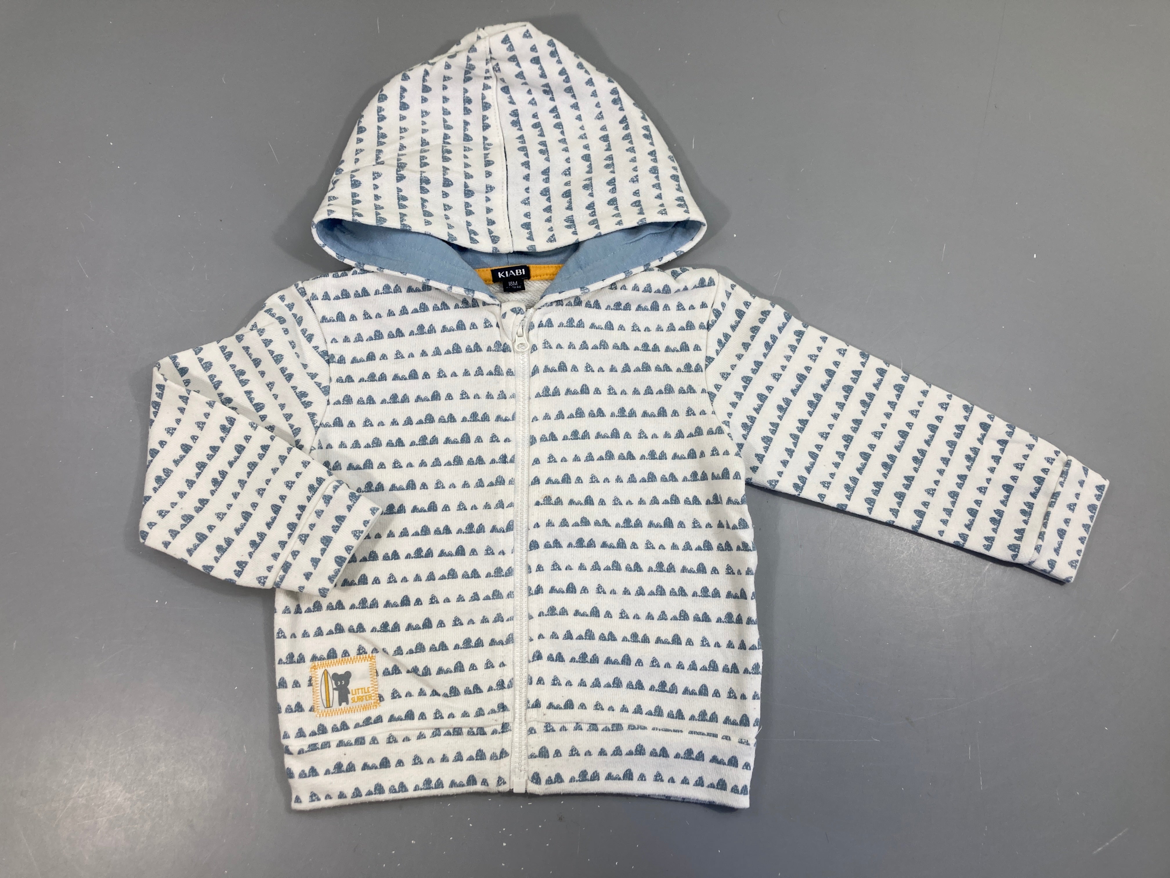 Sweat zippé à capuche blanc motifs bleu Légèrement bouloché