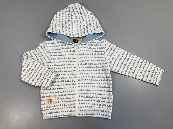 Sweat zippé à capuche blanc motifs bleu Légèrement bouloché, moins cher chez Petit Kiwi