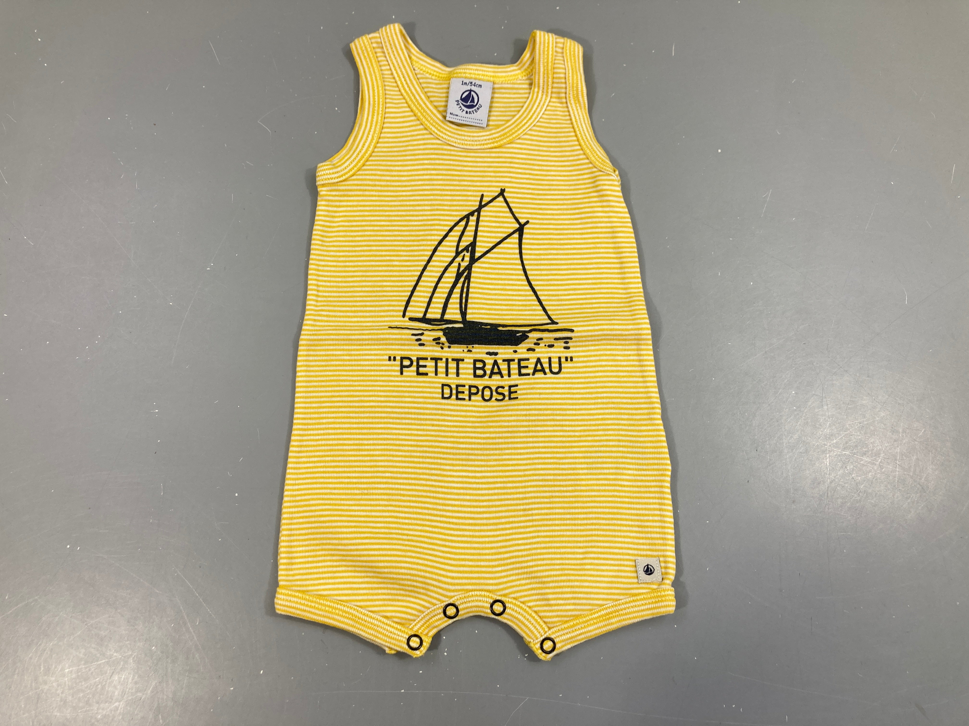 Combishort jersey blanc rayé jaune Bateau
