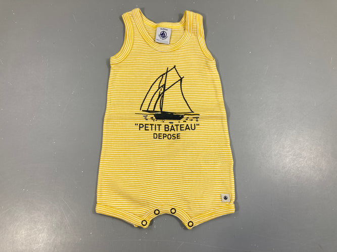 Combishort jersey blanc rayé jaune Bateau, moins cher chez Petit Kiwi