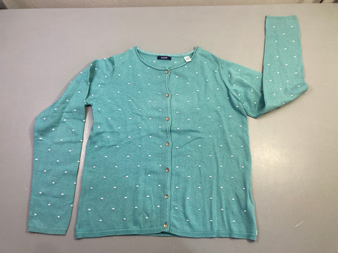 Gilet turquoise pois blancc texturé Légèrement bouloché, moins cher chez Petit Kiwi