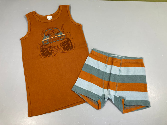 Fred's World Pyjashort 2pcs jersey  brun voiture /bas rayé bleu, moins cher chez Petit Kiwi