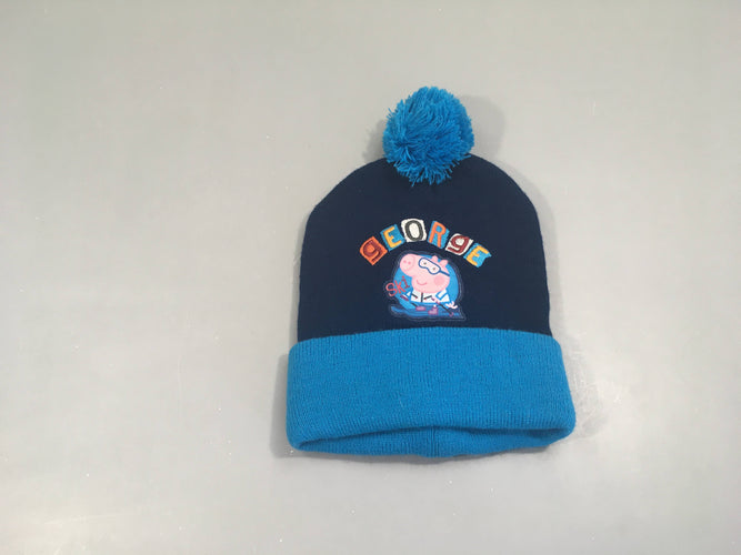 Bonnet bleu Peppa pig pompon, moins cher chez Petit Kiwi