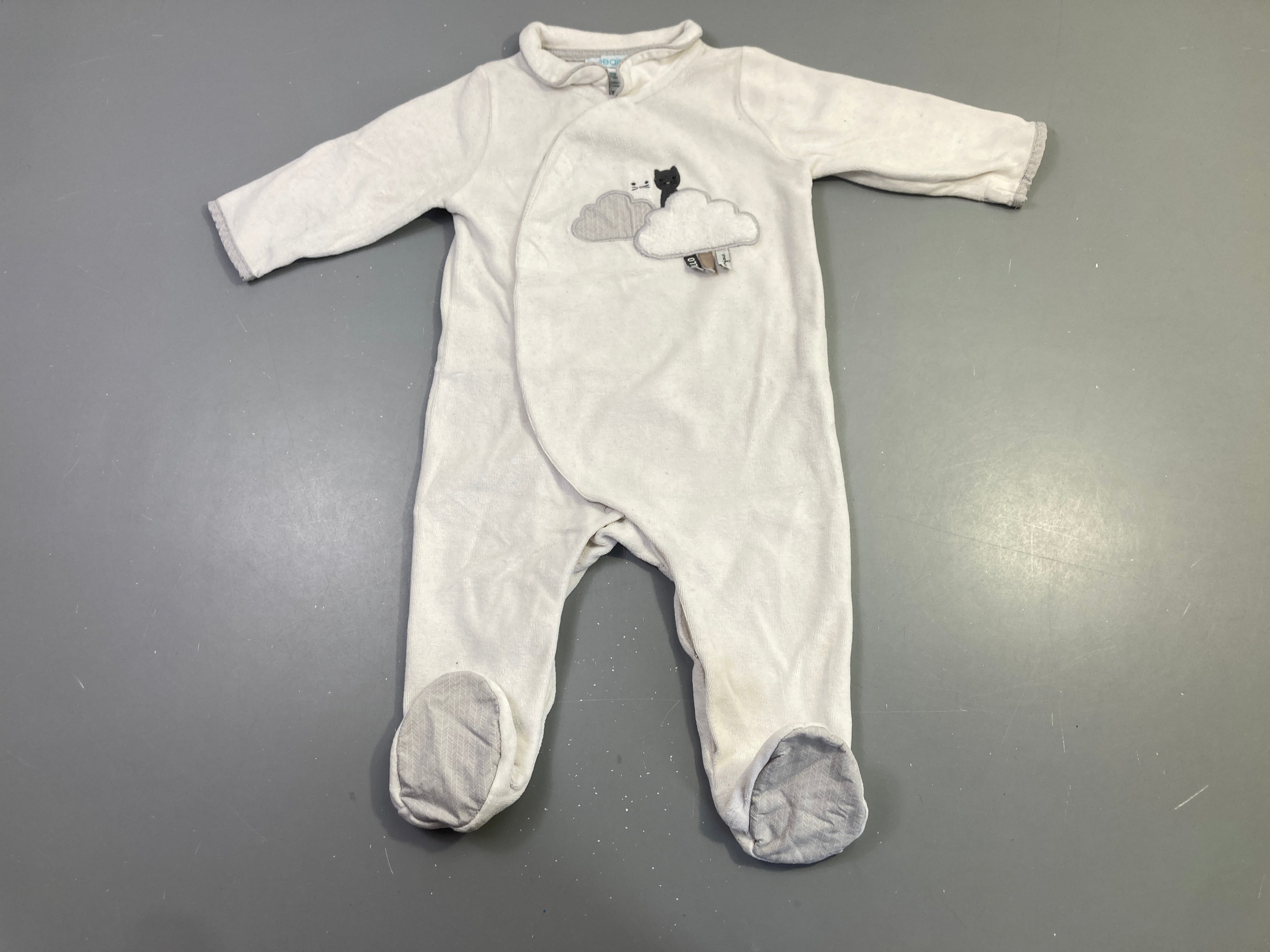 Pyjama écru velours imprimé chat nuage