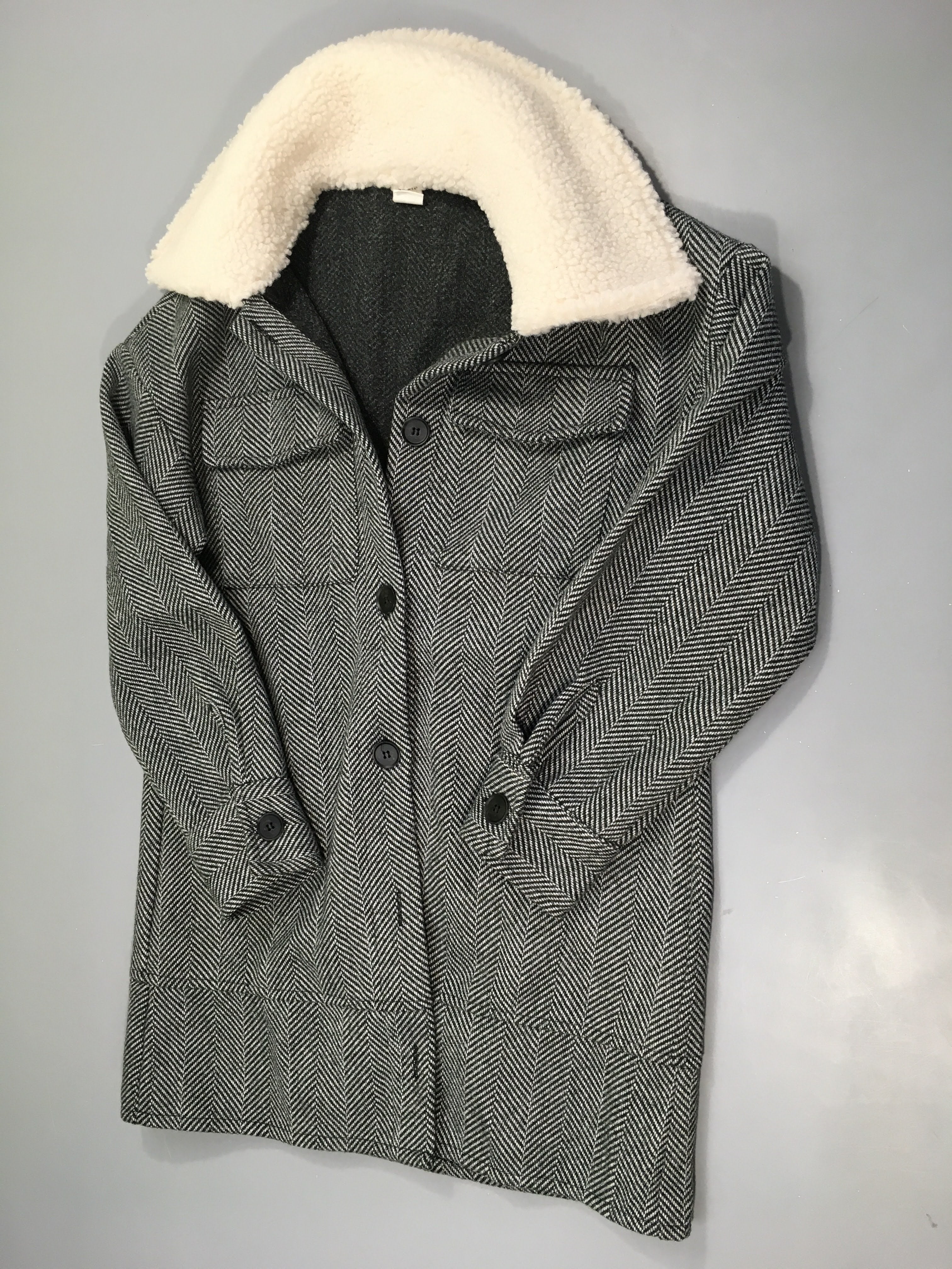 Veste grise chevrons col Teddy