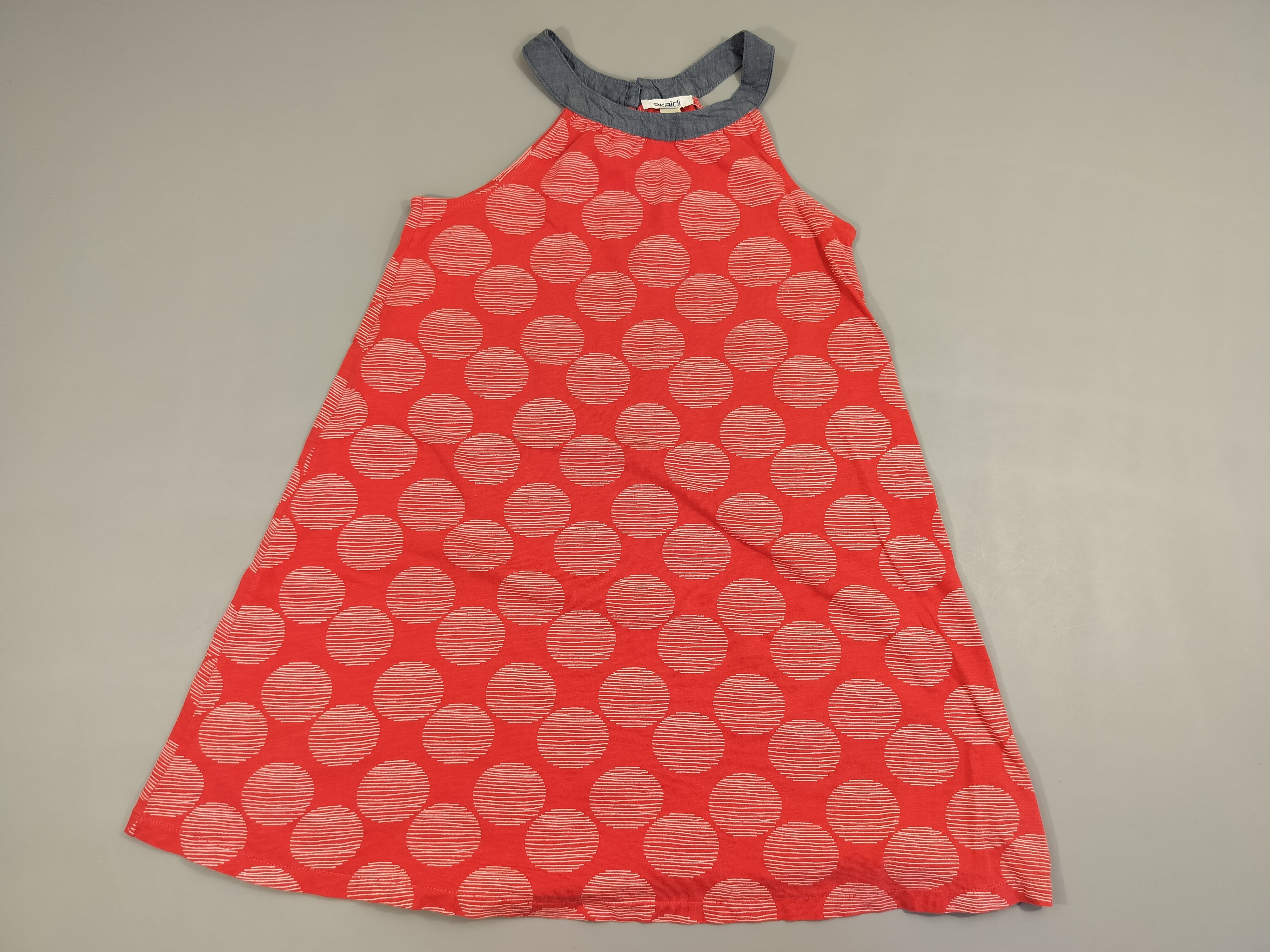 Robe s.m tour de cou, rouge cerclers rayés blancs