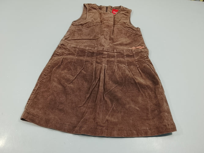 Robe s.m velours côtelé brun , boderie rose et fines perles "Esprit", moins cher chez Petit Kiwi