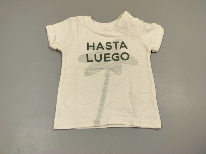 T-shirt m.c jersey  blanc flammé " hasta luego" 100% coton, moins cher chez Petit Kiwi
