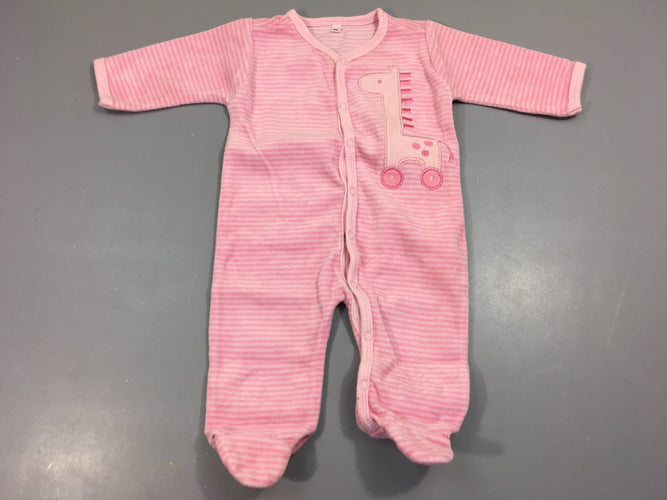 Pyjama velours rose à lignes, girafe, moins cher chez Petit Kiwi