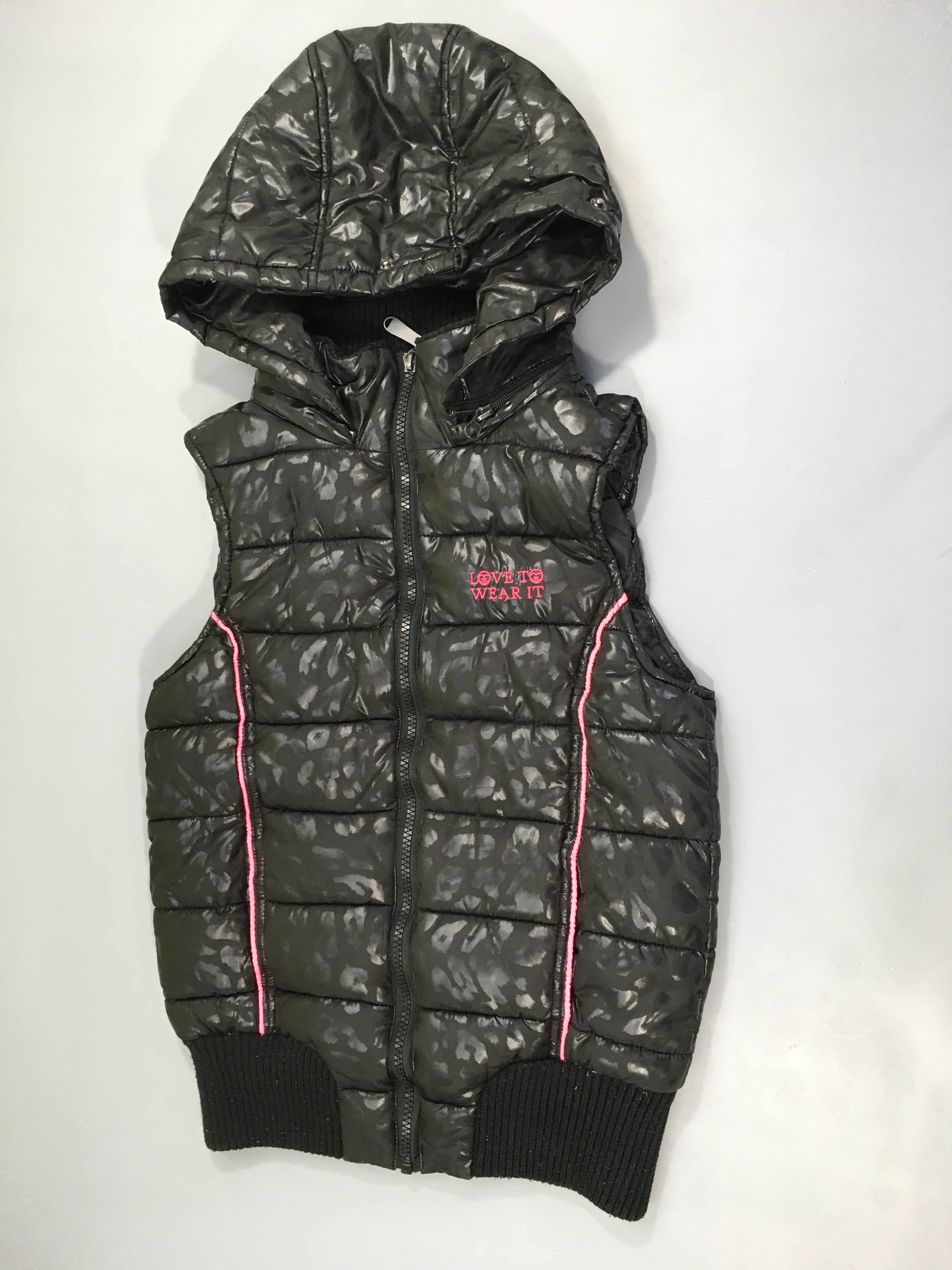 Bodywarmer noir motifs léopard à capuche amovible
