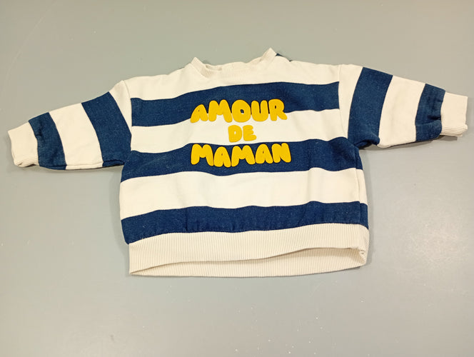 Sweat rayé blanc et bleu marine "amour de maman", moins cher chez Petit Kiwi