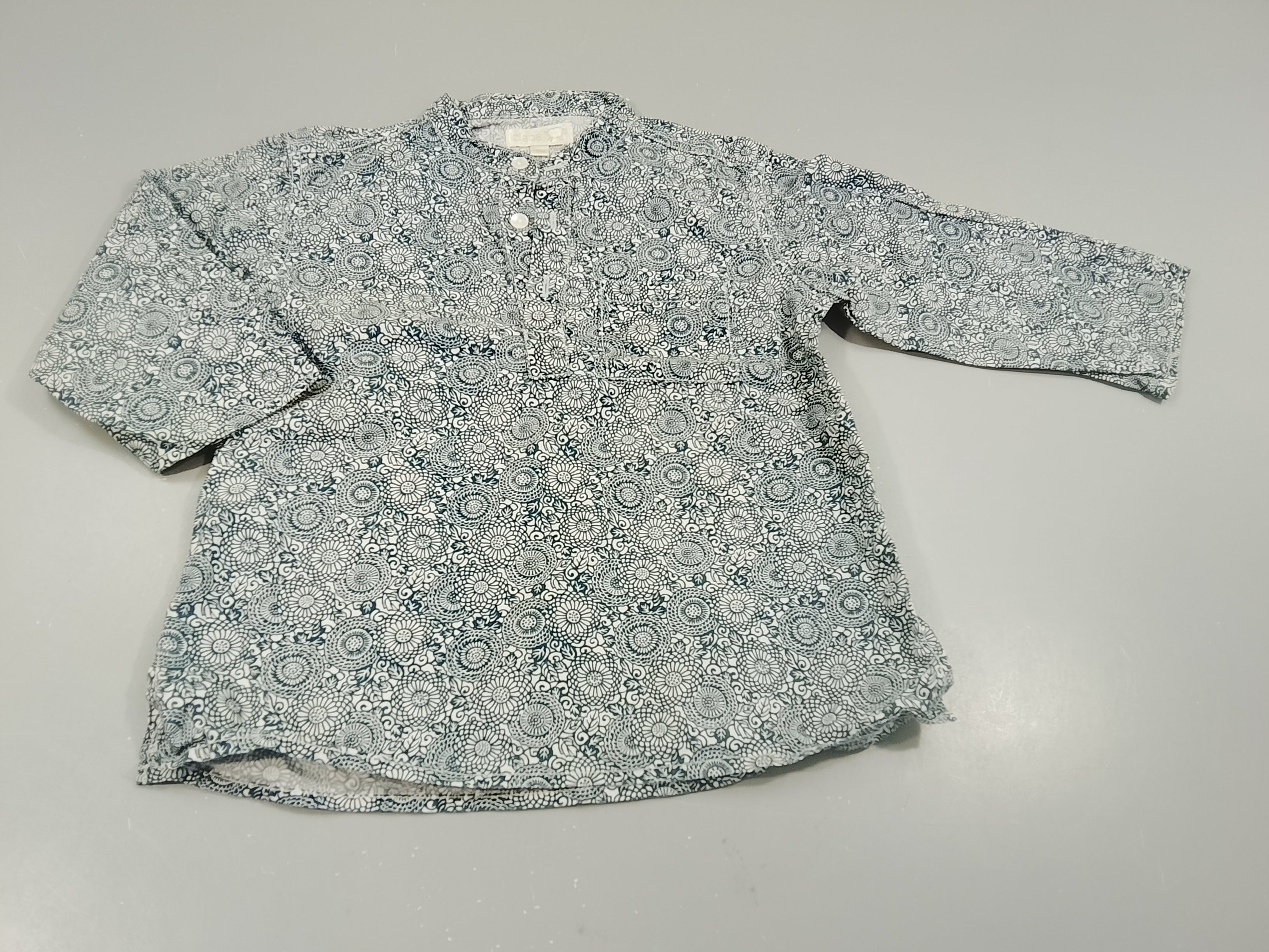 Chemise m.l Icilaba motifs fleuris blanc, bleu, col Mao