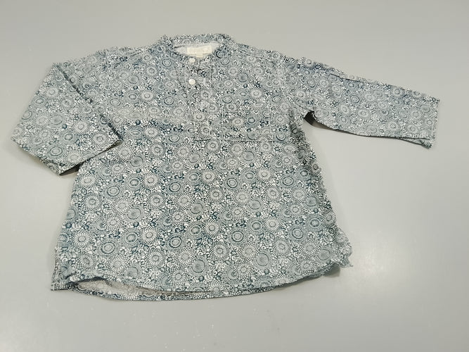 Chemise m.l Icilaba motifs fleuris blanc, bleu, col Mao, moins cher chez Petit Kiwi