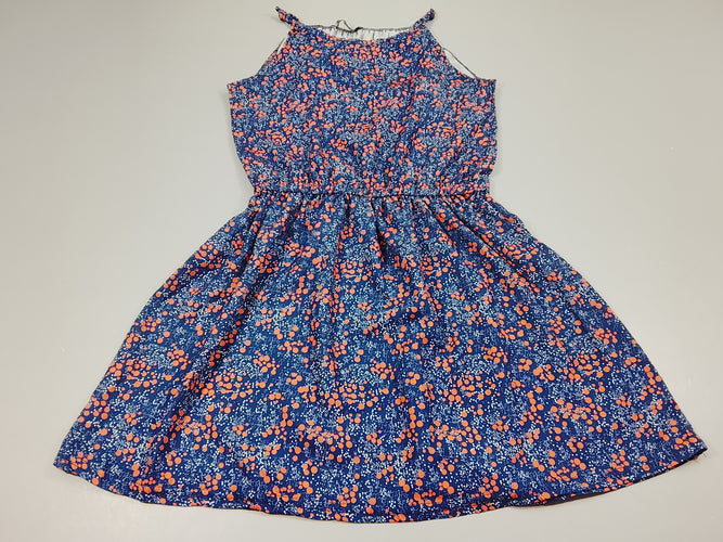 Robe à bretelle bleue motifs rose et blanc, moins cher chez Petit Kiwi