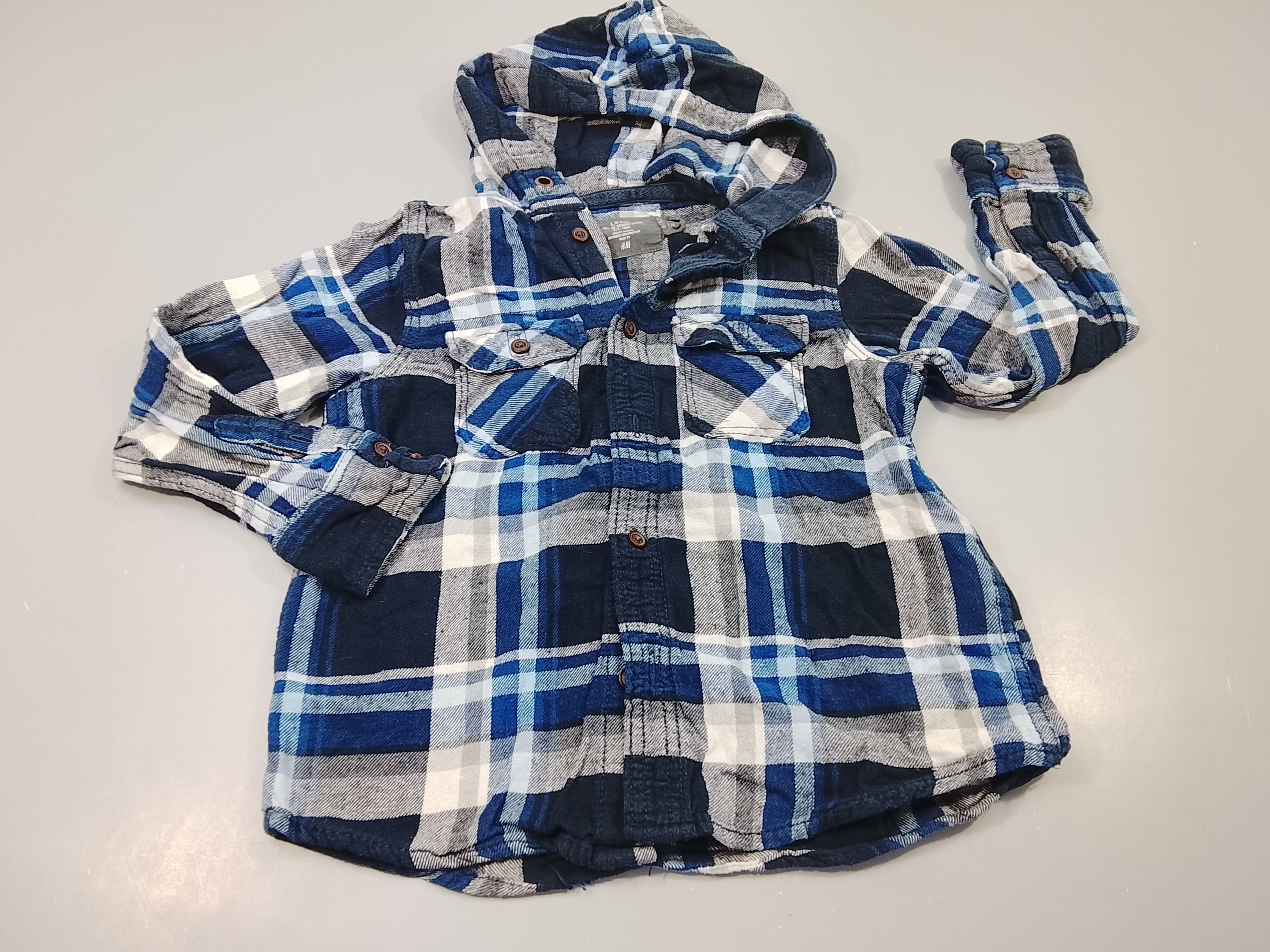 Chemise m.l à carreaux en flanelle à carreaux bleu marine, blanc , bleu