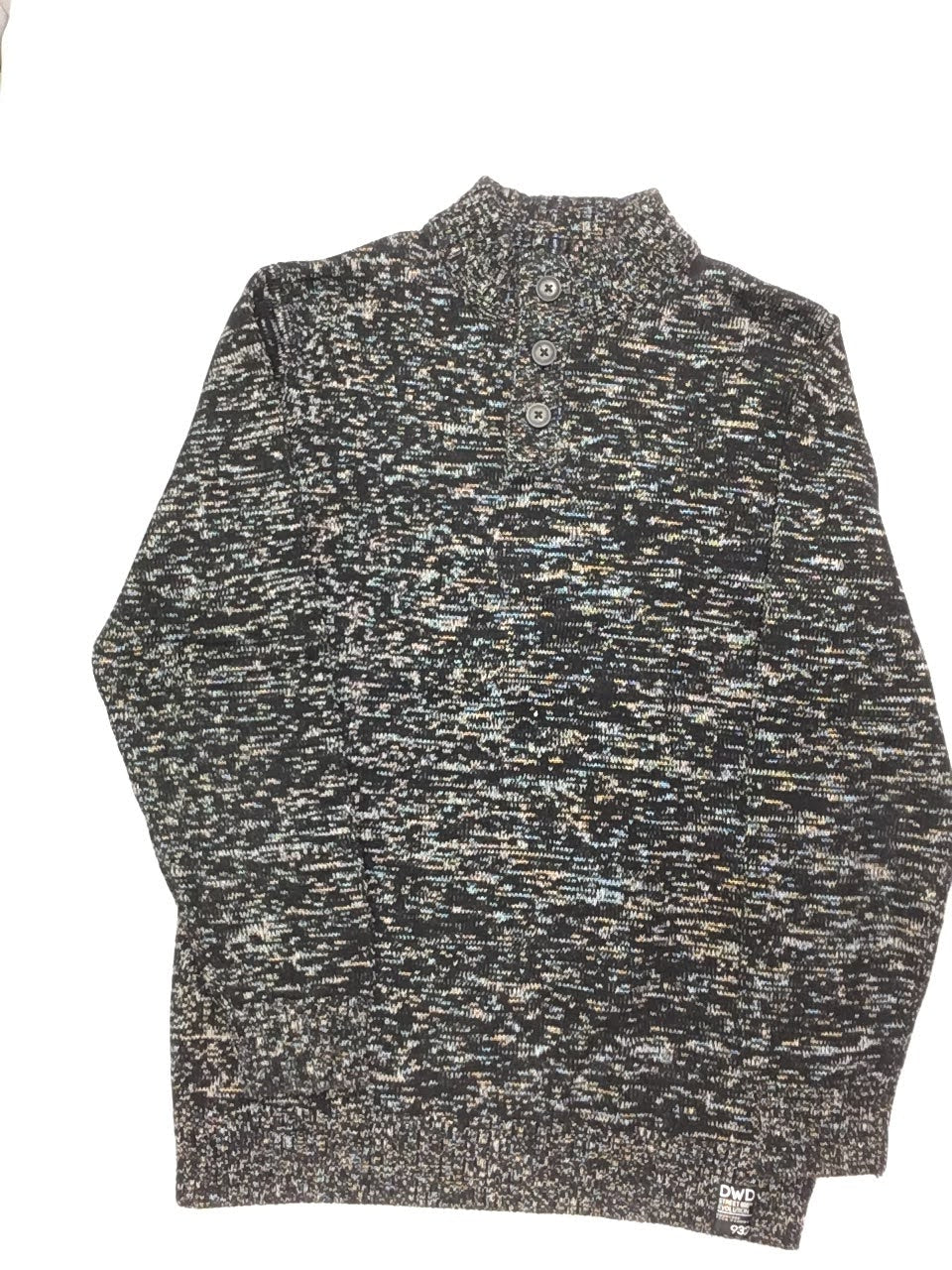 Pull noir chiné col boutons