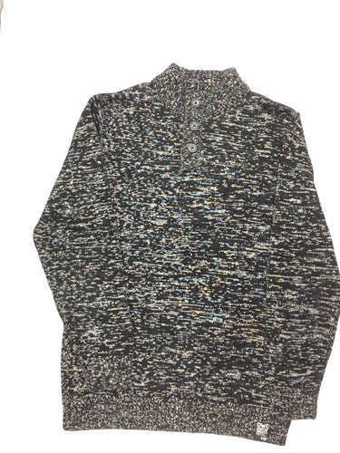 Pull noir chiné col boutons, moins cher chez Petit Kiwi