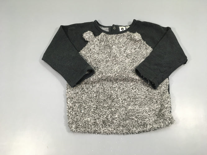 Sweat bi-matière gris foncé velours fourrure oreilles ours, moins cher chez Petit Kiwi