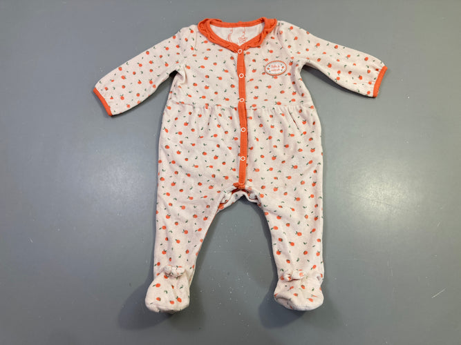 Pyjama velours rose très pâle imprimé oranges, moins cher chez Petit Kiwi