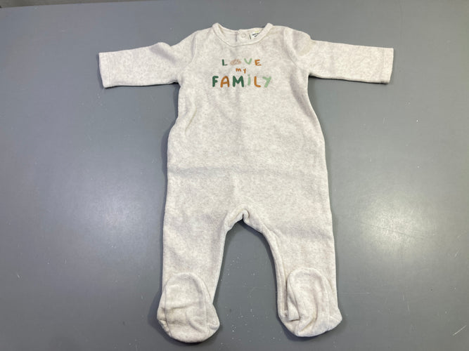 Pyjama velours gris chiné imprimé Love my Family, moins cher chez Petit Kiwi