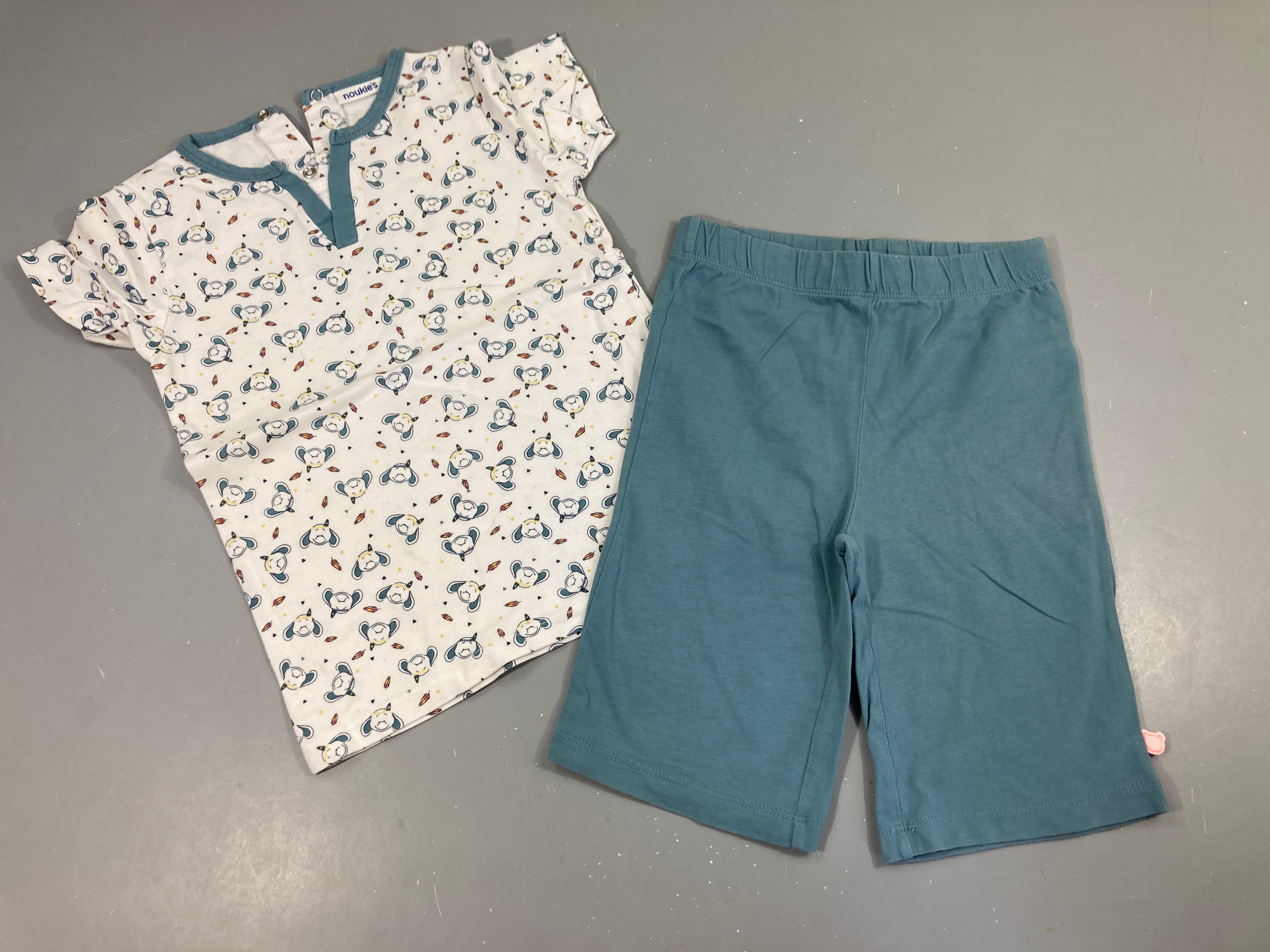 Pyjashort 2pcs jersey blanc éléphant/bas bleu