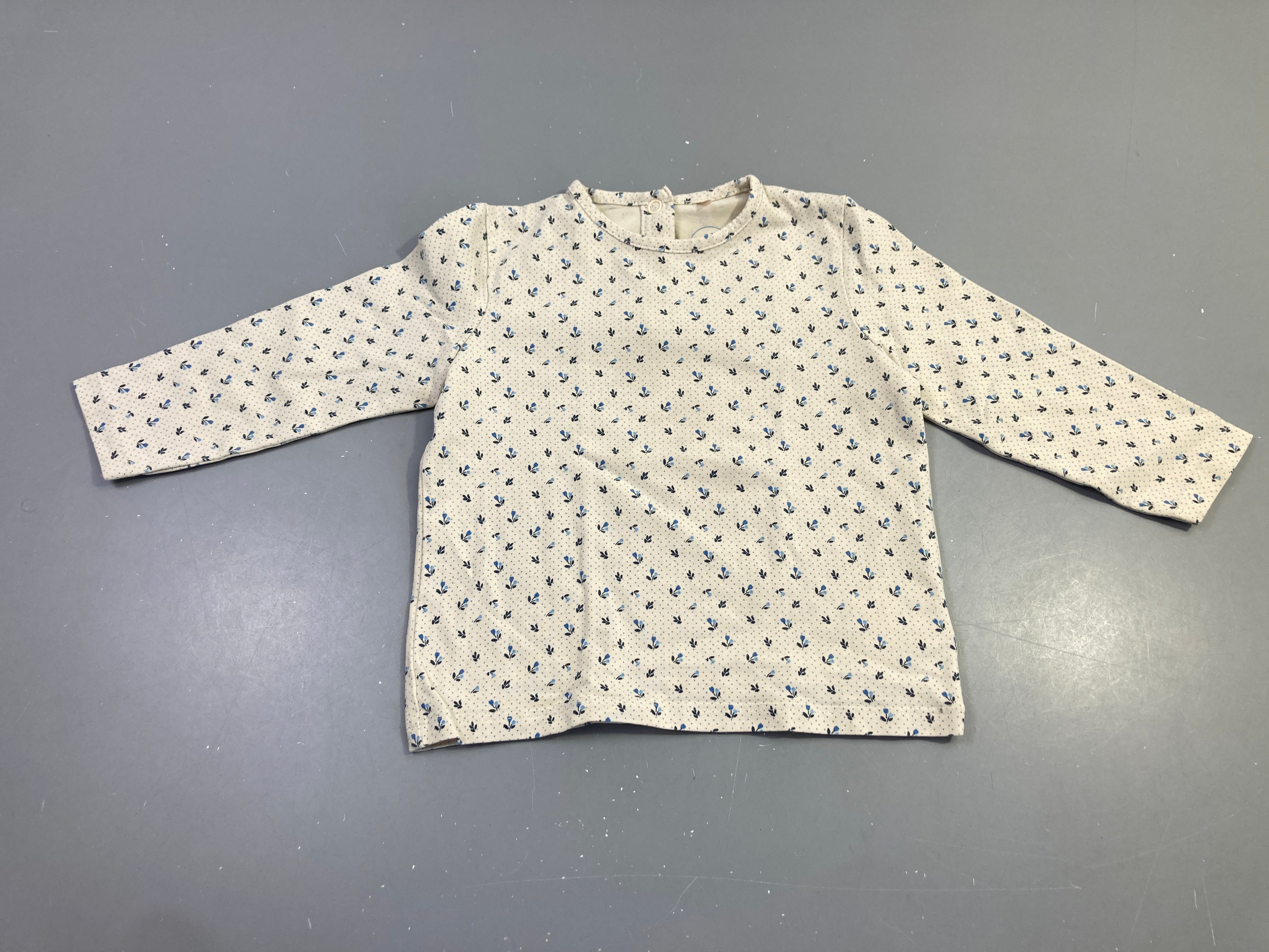 T-shirt m.l écru imprimé fleurs bleues