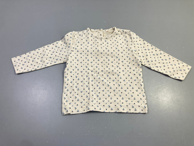 T-shirt m.l écru imprimé fleurs bleues, moins cher chez Petit Kiwi