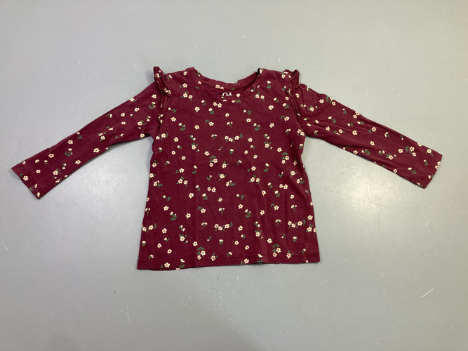 T-shirt m.l bordeaux imprimé fleurs volants, moins cher chez Petit Kiwi